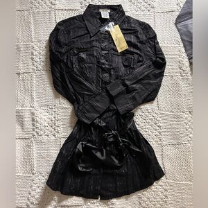 Vintage NWT Lulumari Long Sleeve Collared Mini Dress Size Large
